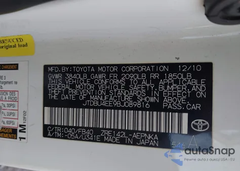 2011 Toyota Corolla Le из США, поврежденный, VIN JTDBU4EE9BJ089816